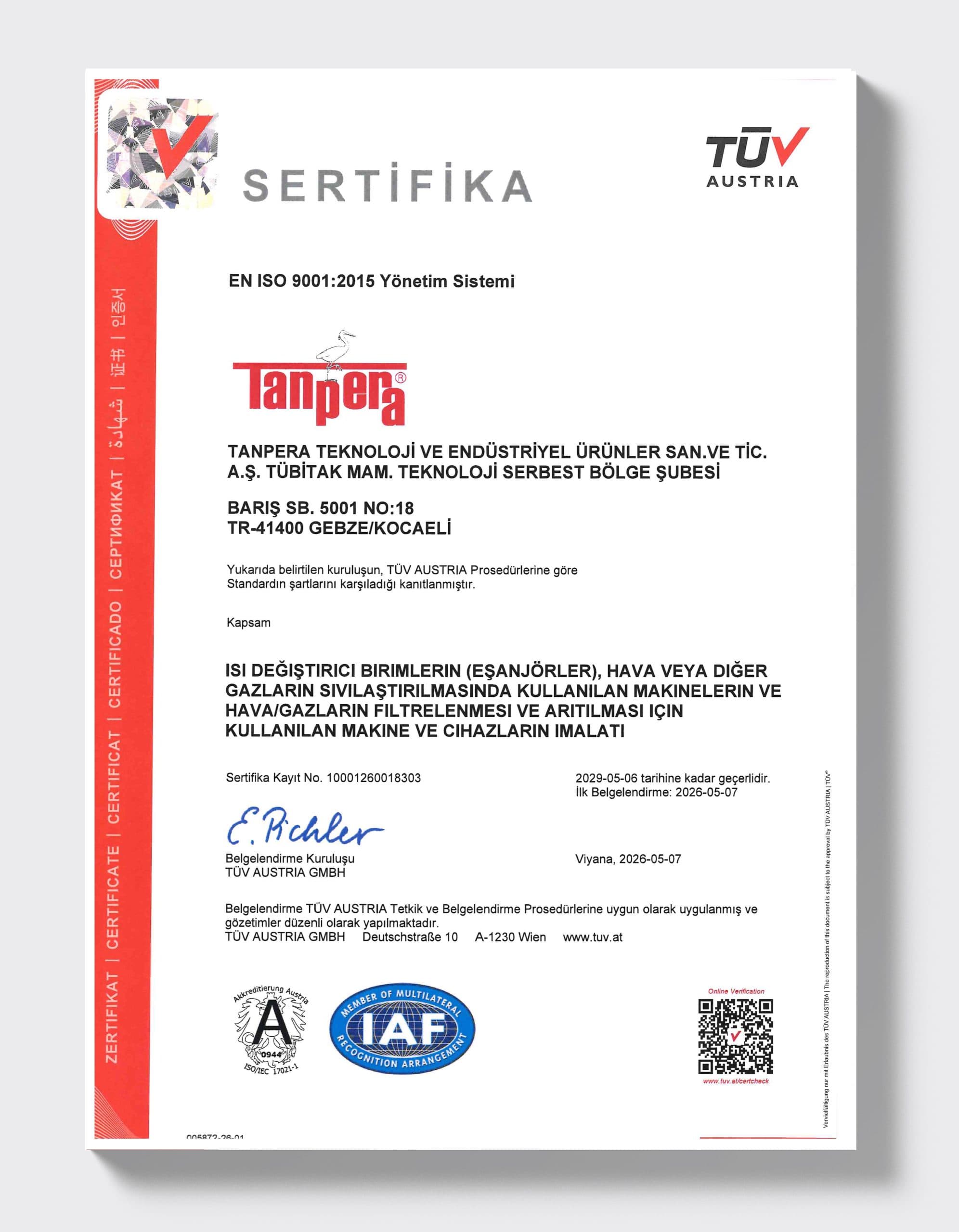 ISO 9001:2015 — Werk Gebze