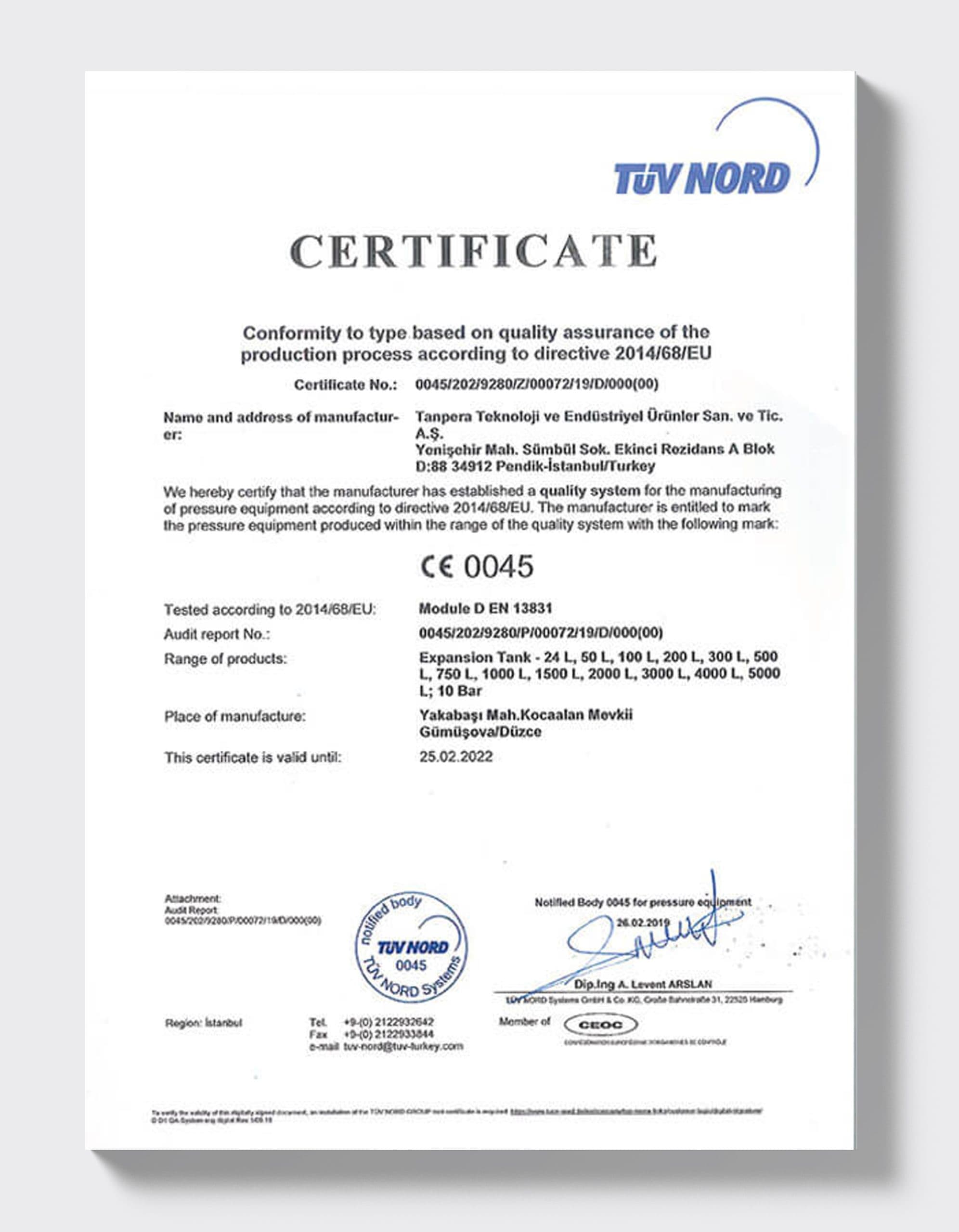 TÜV NORD — Ausdehnungsgefäße Modul D